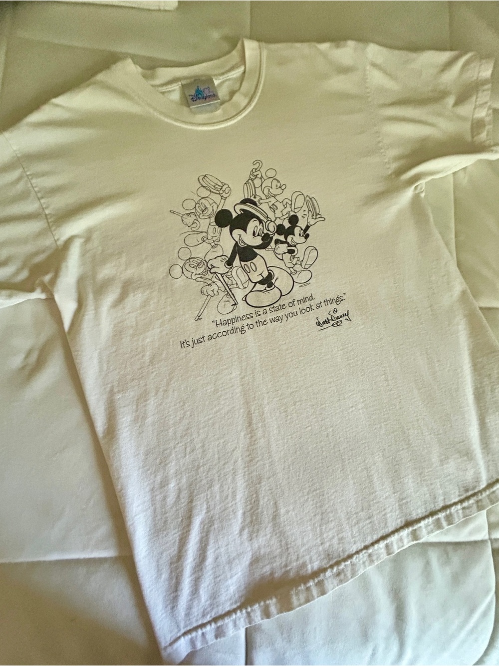 Vintage Mickey Mouse Quote T-Shirt White & Black Walt Disney Autograph Print